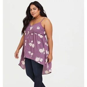 NEW Torrid Size 0 Top Purple Floral Lexie Georgette Baby Doll Cami High Low NEW
